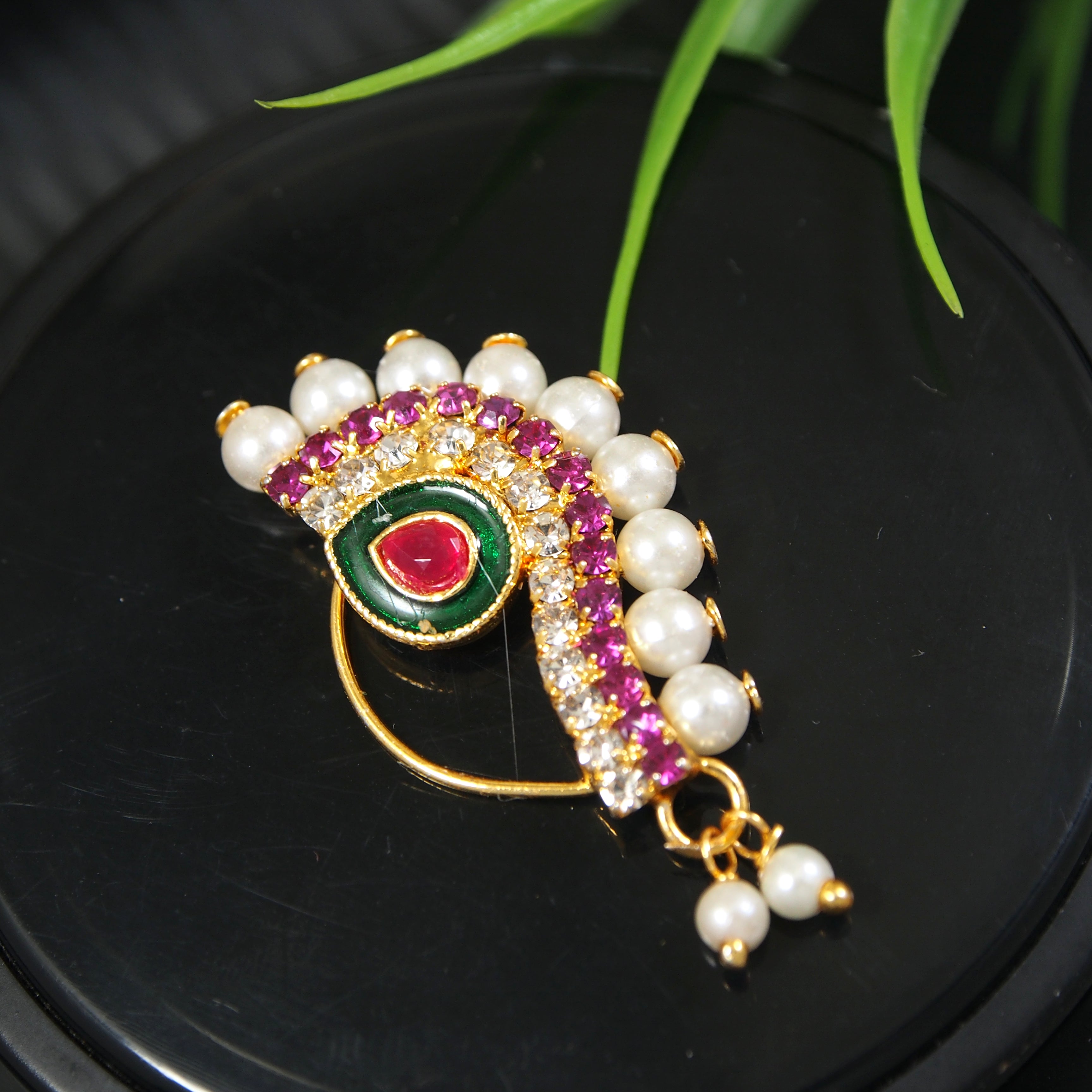 Pearl Nath - Festive Multi-Stone Clip-On Nose Ring for Weddings